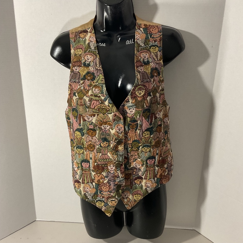 Vintage Nadia Children of the World Tapestry Vest Size Medium - Picture 7 of 8